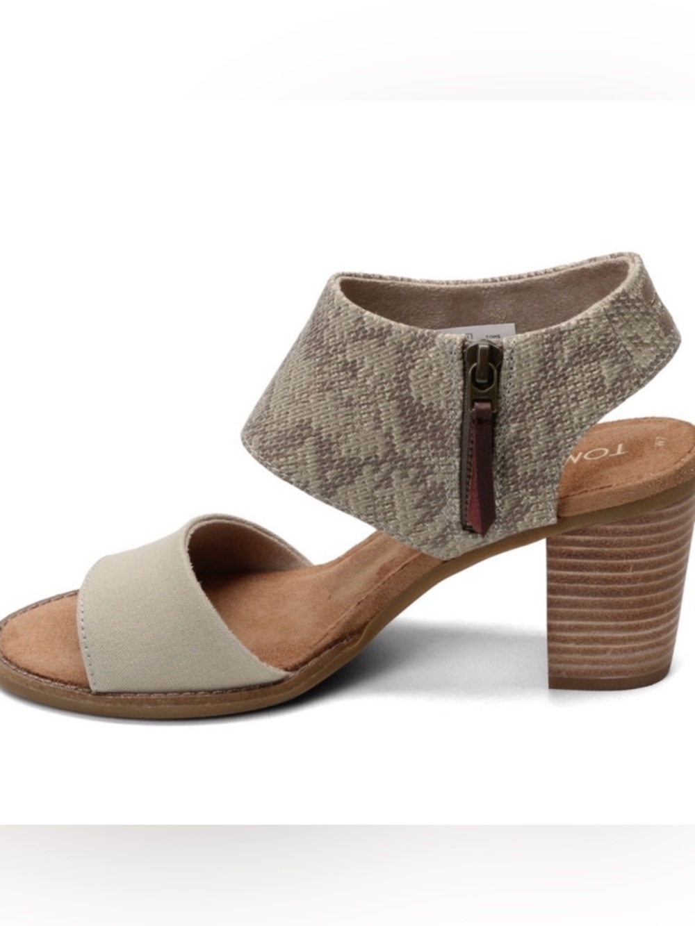 TOMS Women's Majorca Cutout Heels- Beige Snake-Print Block Heel Sandals - Picture 4 of 11